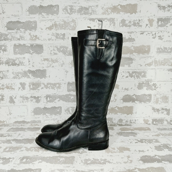 Ciao Bella Black Leather Slip On Buckle Calf Tall Riding Boots W112 - Picture 1 of 11